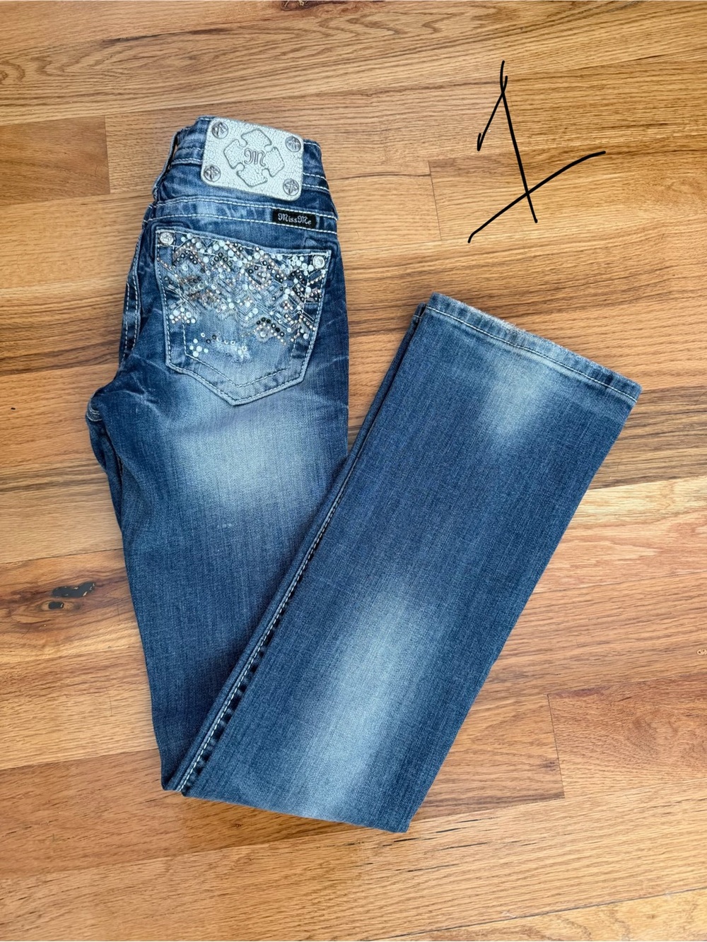 Miss Me Dark Blue Boot Cut Jeans with Embellished Back Pockets